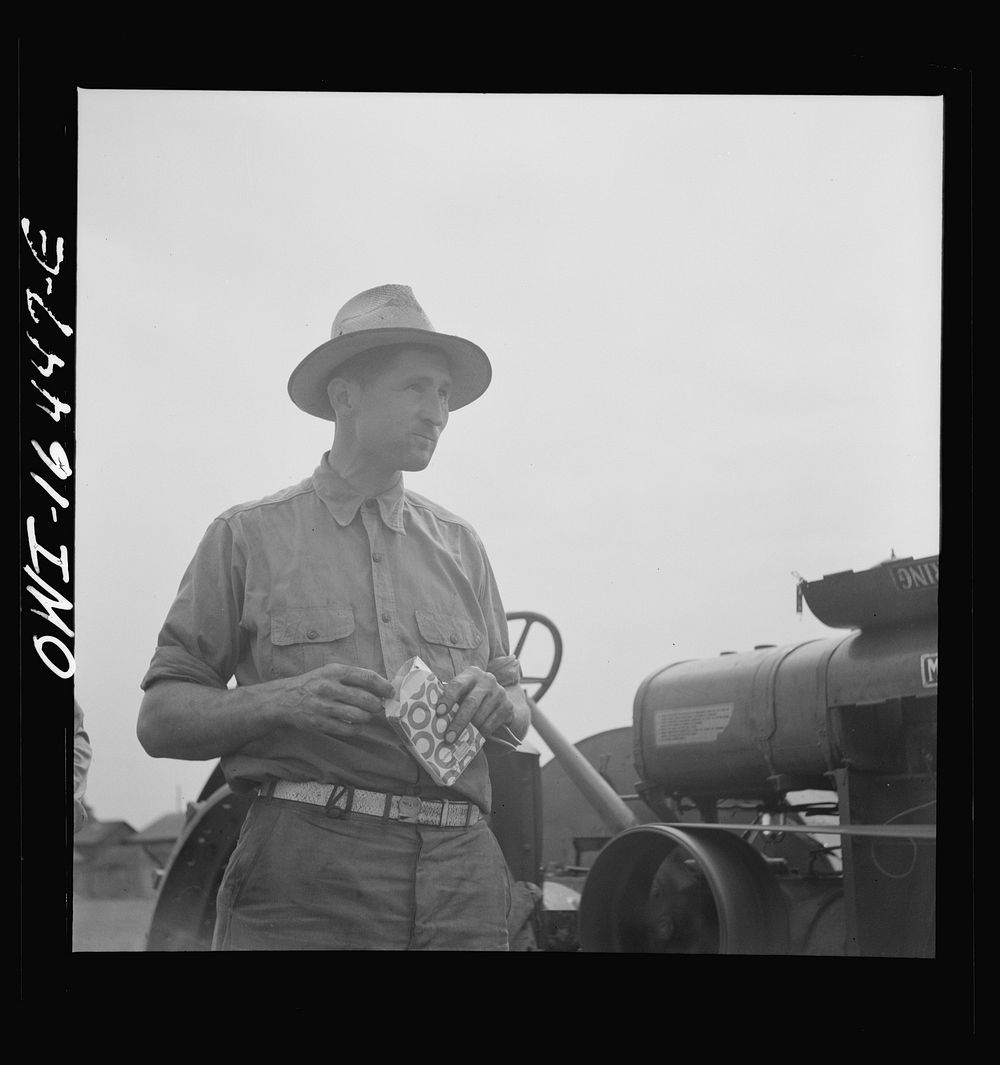 [Untitled photo, possibly related to: Jackson, Michigan. Soldier, who was granted a furlough to help with the harvesting on…