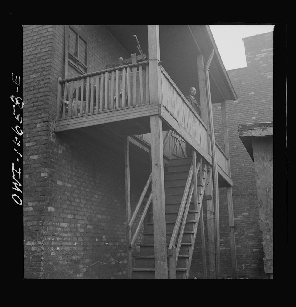 [Untitled photo, possibly related to: Detroit, Michigan. Back view of a 's home. These are conditions under which families…