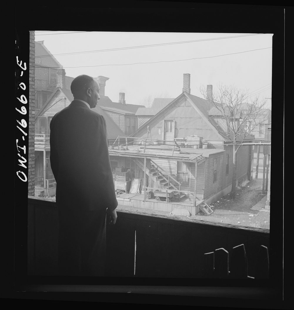 [Untitled photo, possibly related to: Detroit, Michigan. Looking over slum houses. These are conditions under which families…