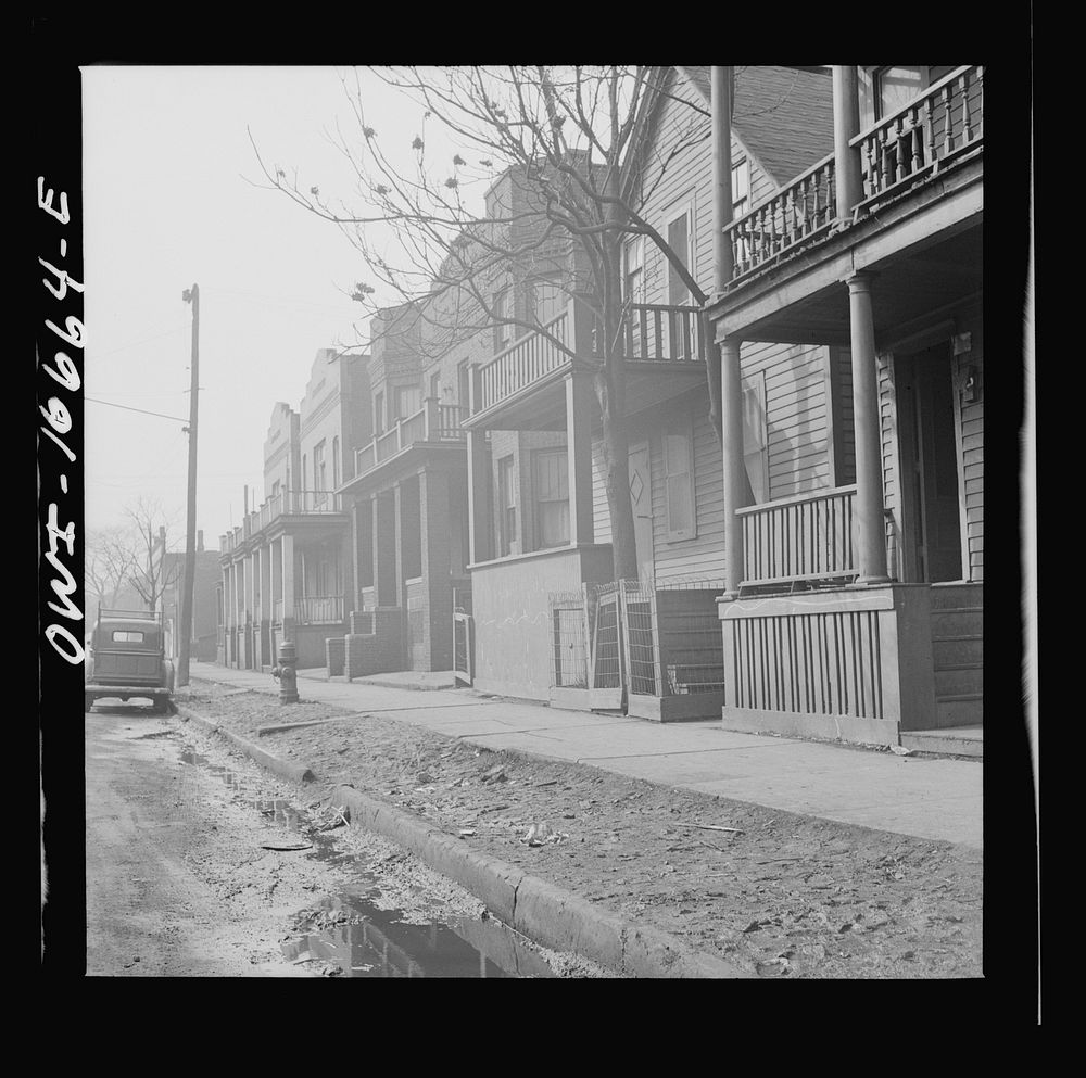 Detroit, Michigan. Typical  residential fronts. These are conditions under which families originally lived before moving to…
