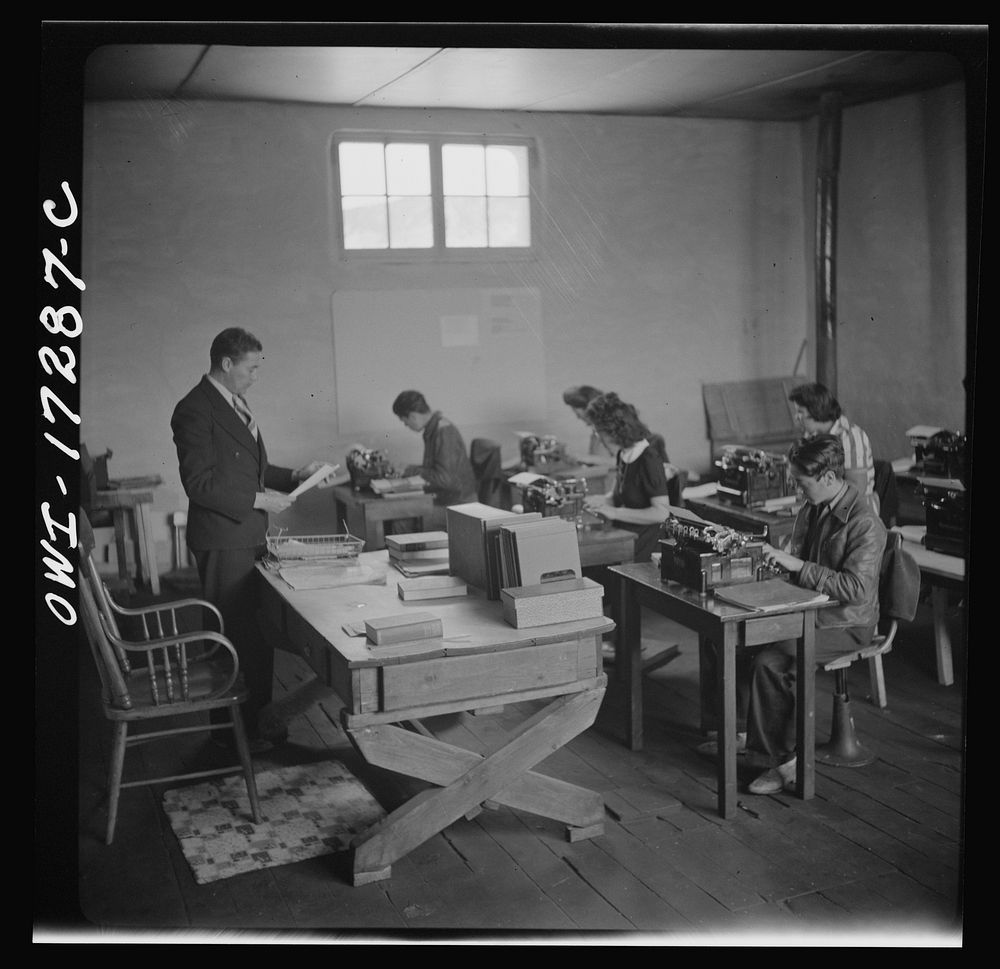 [Untitled photo, possibly related to: Penasco, Taos County, New Mexico. Commercial course in the high school]. Sourced from…