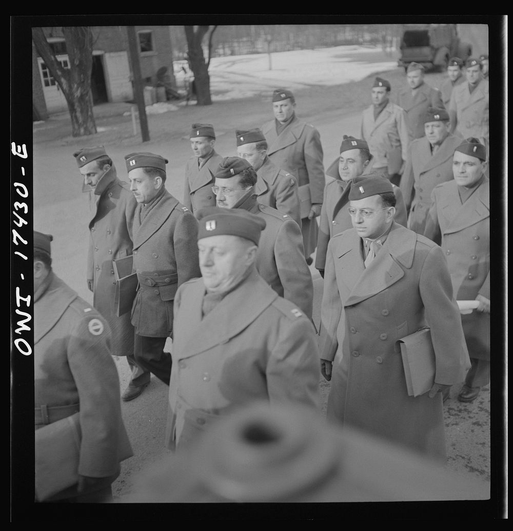 [Untitled photo, possibly related to: Carlisle, Pennsylvania. U.S. Army medical field service school. Army doctors walking…