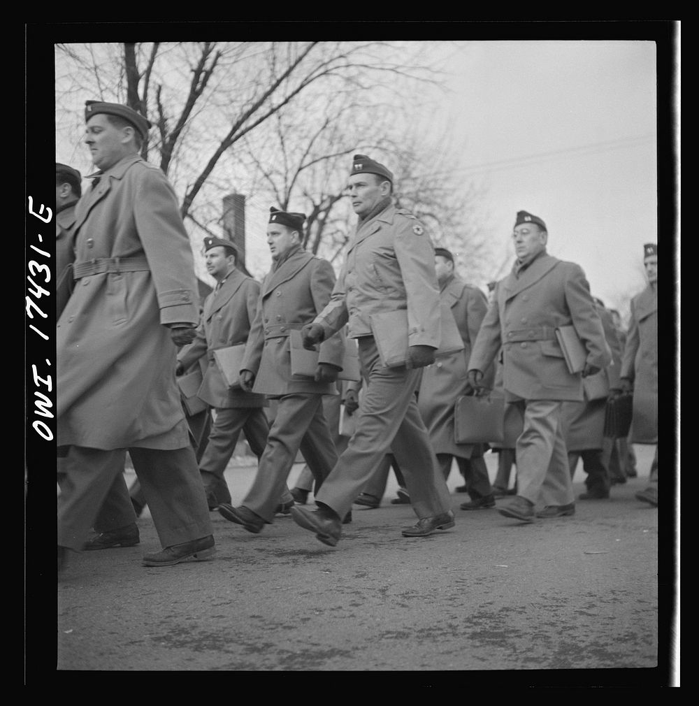 Carlisle, Pennsylvania. U.S. Army medical field service school. Army doctors walking to classes after lunch. These doctors…
