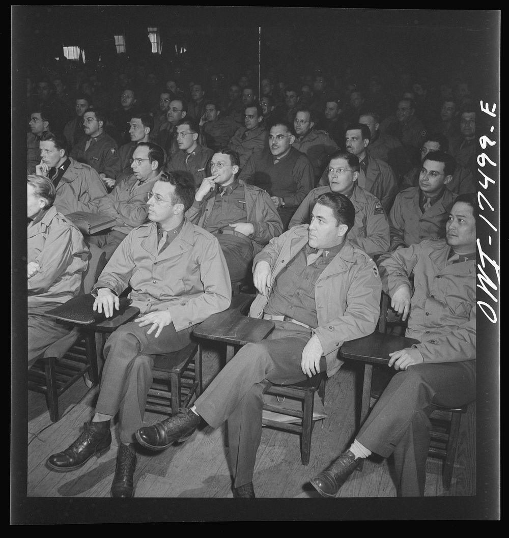 Carlisle, Pennsylvania. U.S. Army medical field service school. Army doctors listening to a lecture on Army administration…