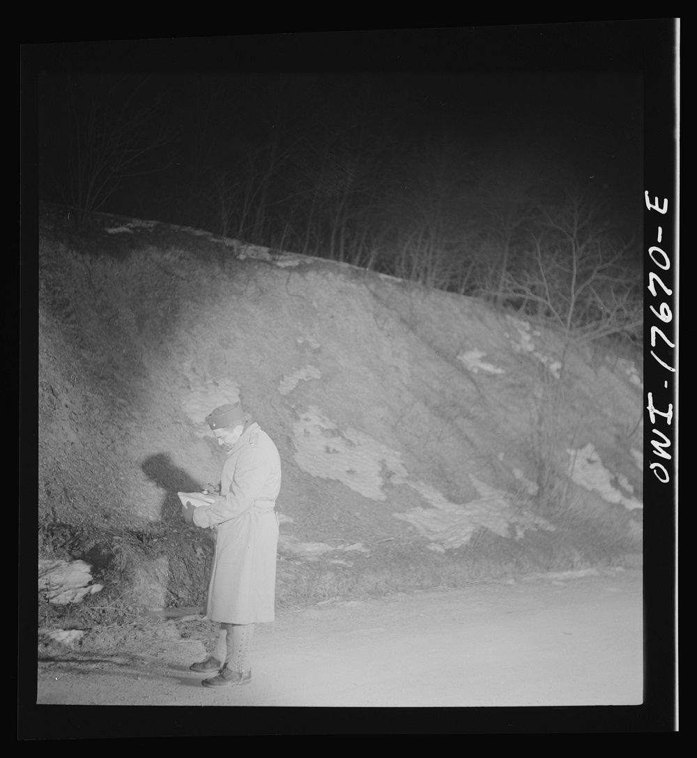 Carlisle, Pennsylvania. U.S. Army medical field service school. Army doctor starting out on a night problem. Students are…