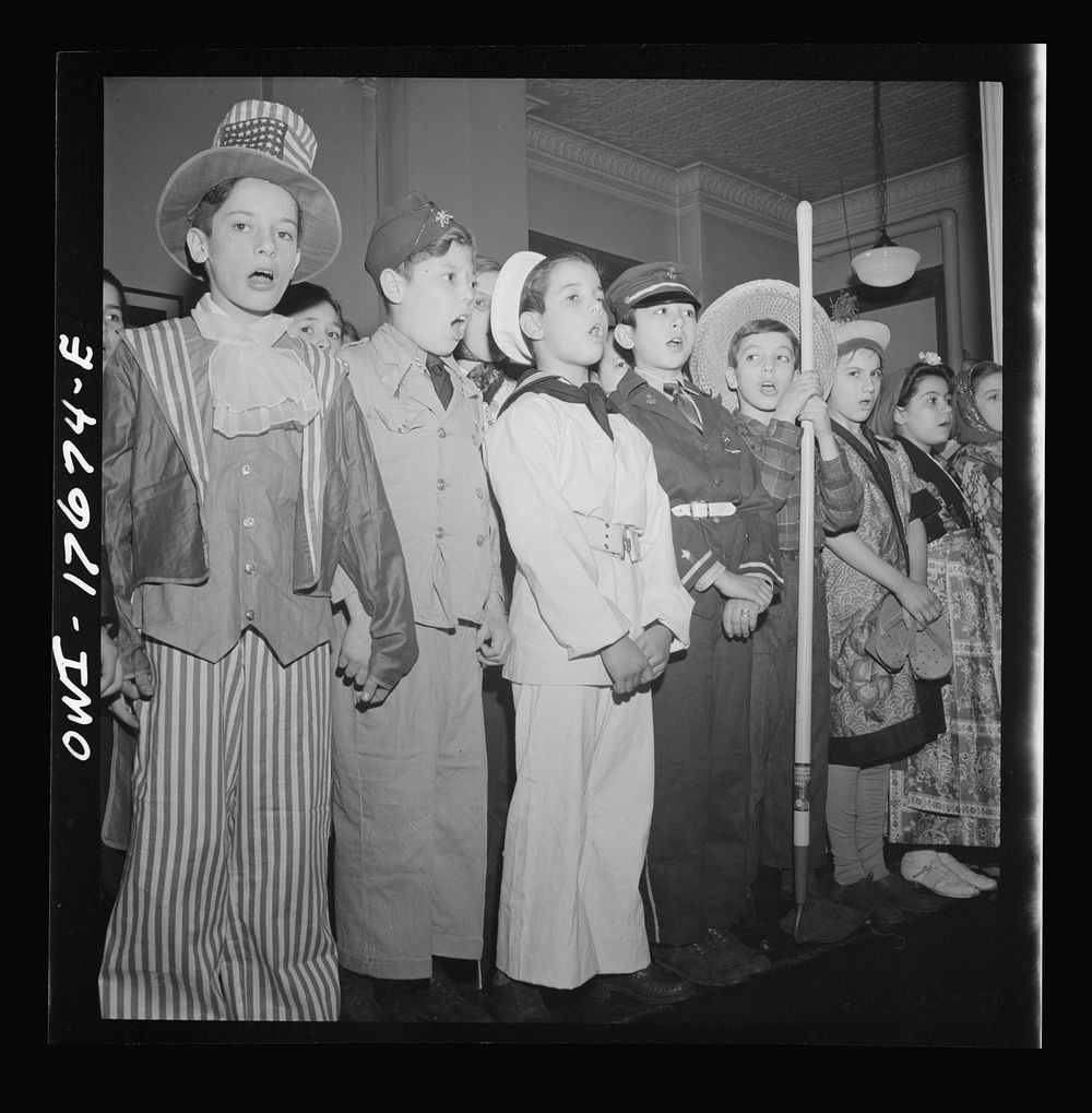 New York, New York finale in a play on America at war, given by students of public school eight in an Italian-American…