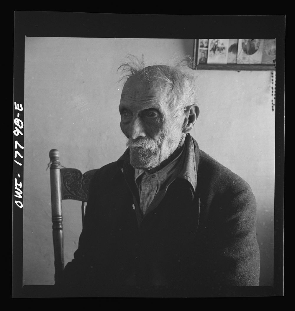 Trampas, New Mexico. Grandfather Romero, a member of the family of Juan Lopez, the majordomo, is ninety-nine years old.…