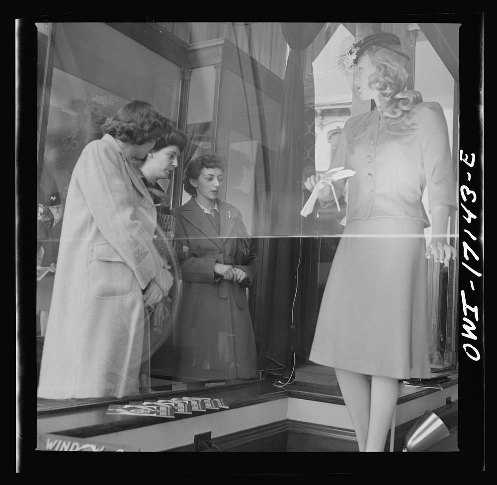 Washington, D.C. Girls window shopping. Sourced from the Library of Congress.