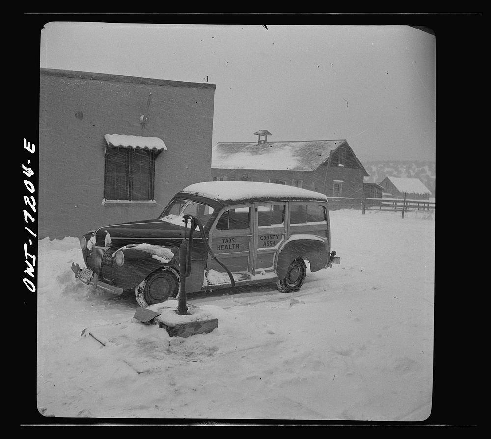 Penasco, New Mexico. An ambulance which belongs to the rural medical clinic. Sourced from the Library of Congress.