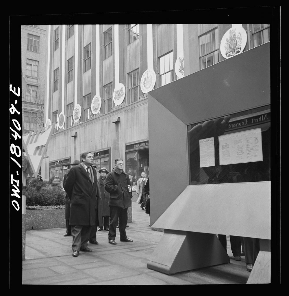 New York, New York. "United Nations" exhibition of photographs presented by the United States Office of War Information…