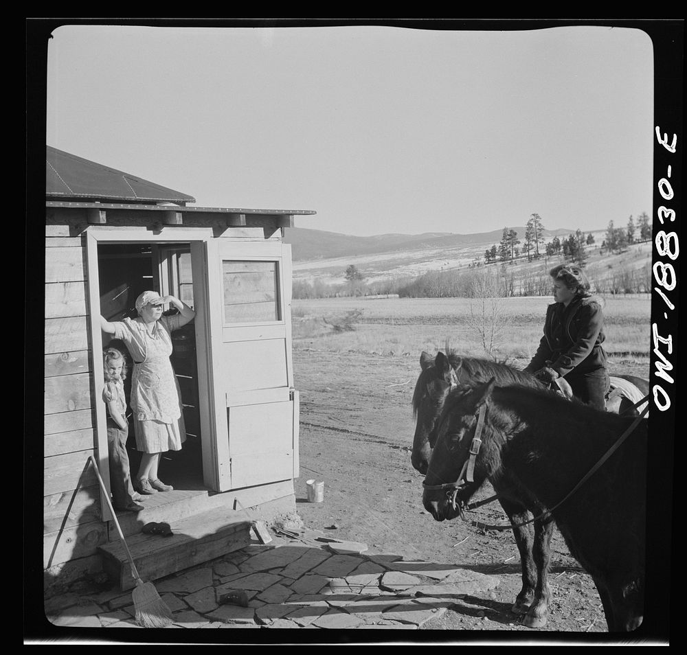 [Untitled photo, possibly related to: Moreno Valley, Colfax County, New Mexico. George Mutz's daughters calling on a nearby…