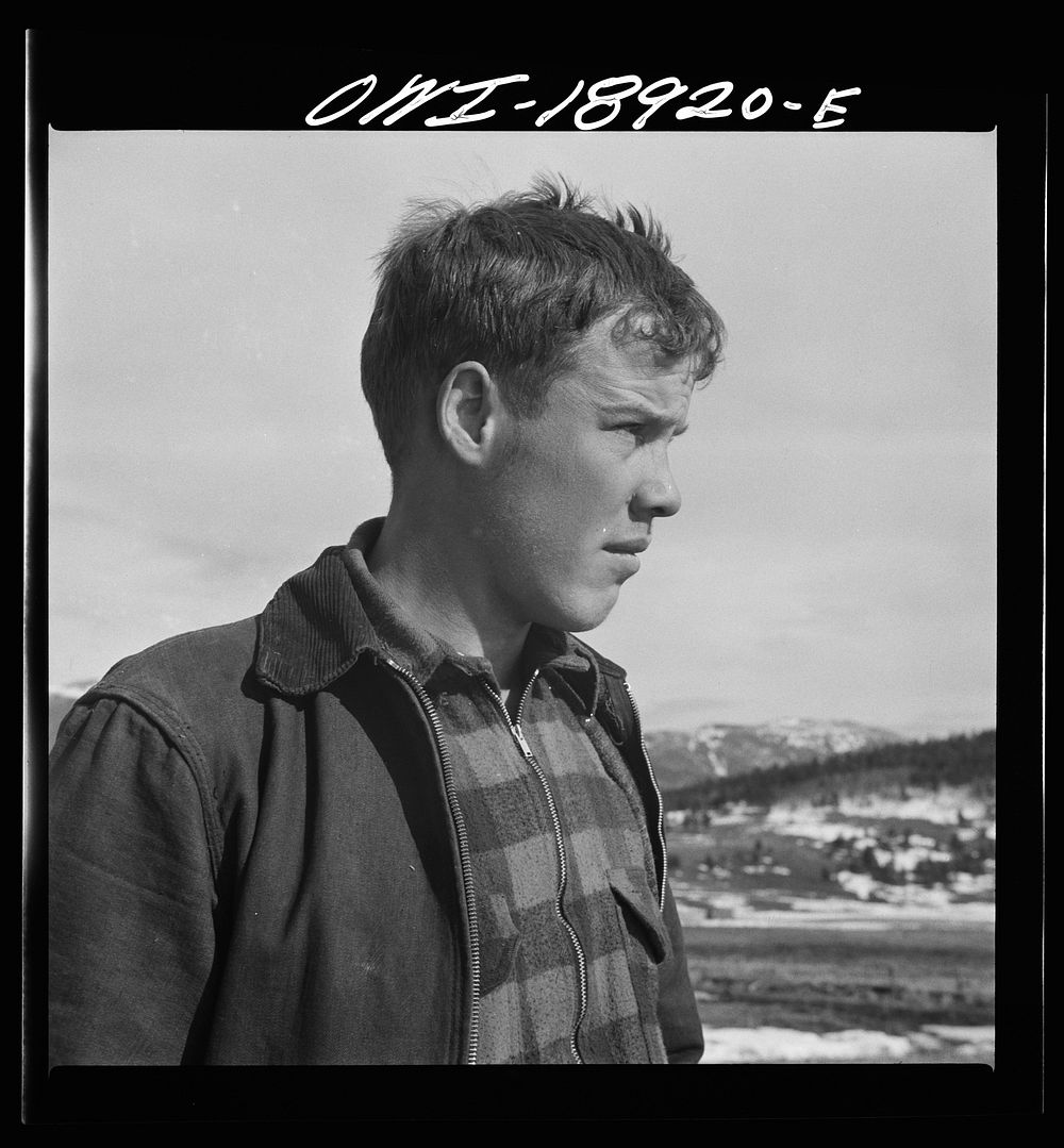 [Untitled photo, possibly related to: Moreno Valley, Colfax County, New Mexico. The older Mutz boy inspecting a coyote…
