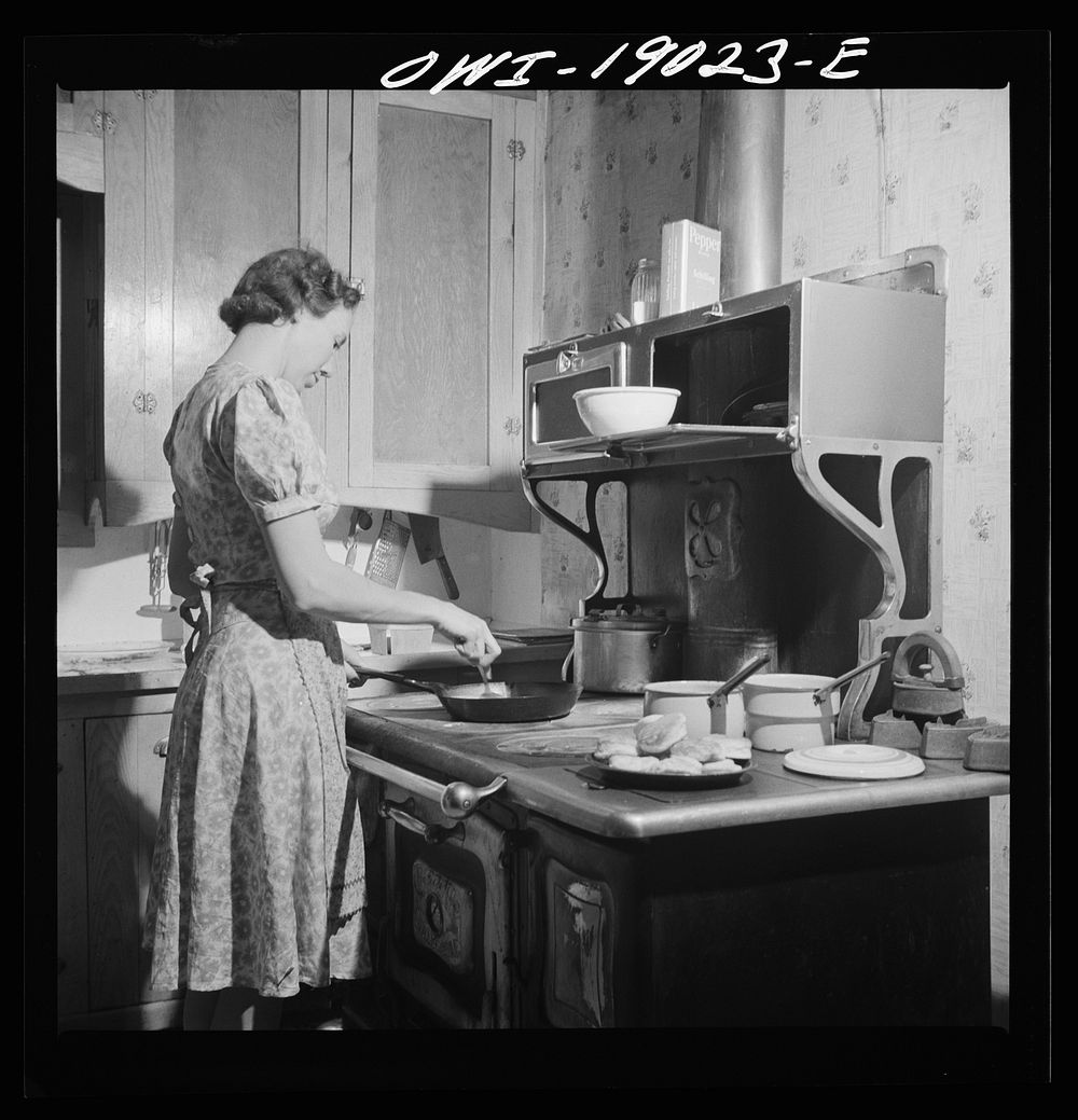 Moreno Valley, Colfax County, New Mexico. William Heck's wife getting supper. Sourced from the Library of Congress.
