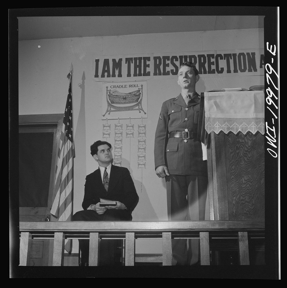 Washington, D.C. Soldier from a nearby camp giving a testimonial during the morning services at the First Wesleyan Methodist…