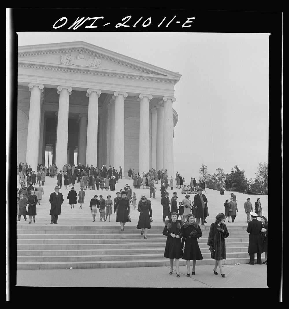 Washington, D.C. Crowds on the steps of the Jefferson Memorial. Sourced from the Library of Congress.