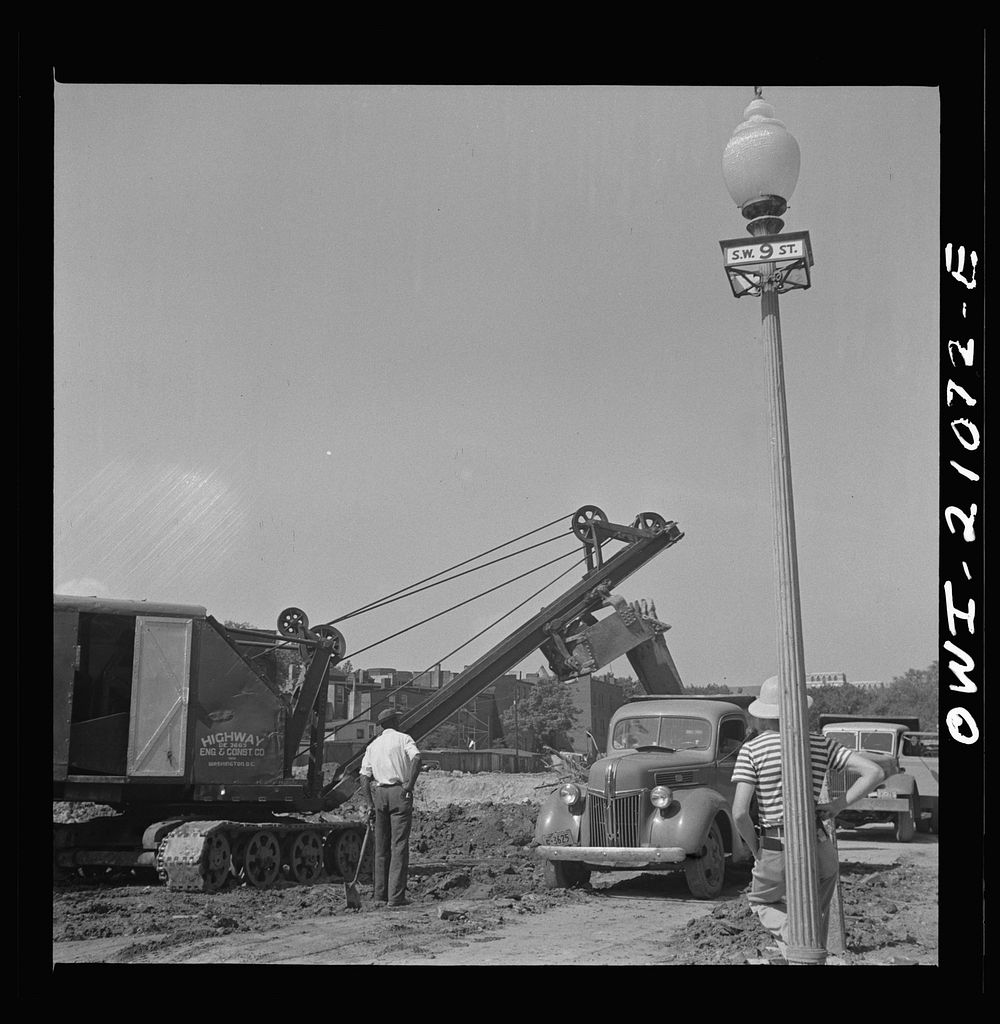 [Untitled photo, possibly related to: Washington, D.C. Preparing the ground for the construction of emergency buildings on…