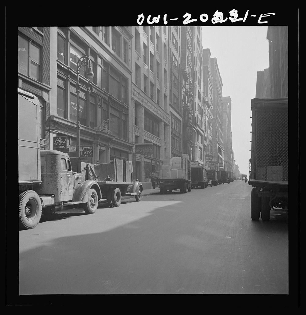 New York, New York. Trucks in the garment district. Sourced from the Library of Congress.