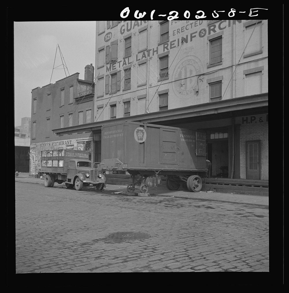 New York, New York. A Pennsylvania railroad truck trailer which can also be carried by rail. Sourced from the Library of…