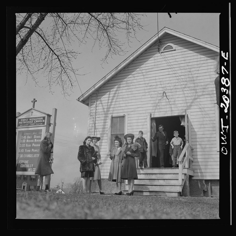 [Untitled photo, possibly related to: Washington, D.C. People leaving the First Wesleyan Methodist church after the…