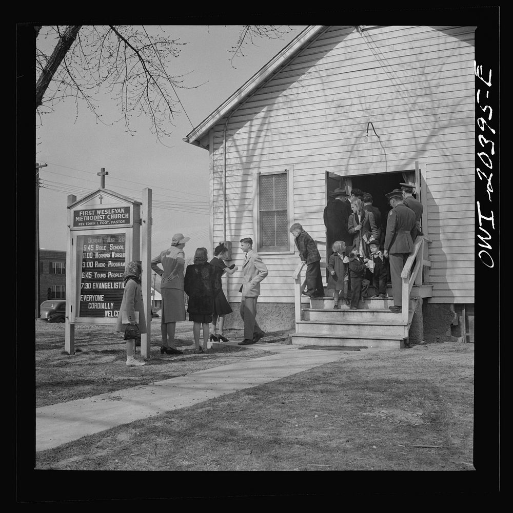 Washington, D.C. People leaving the First Wesleyan Methodist church after the services. Sourced from the Library of Congress.
