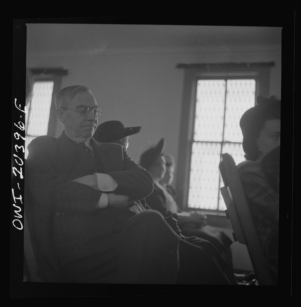 [Untitled photo, possibly related to: Washington, D.C. Members of the congregation during services at the First Wesleyan…
