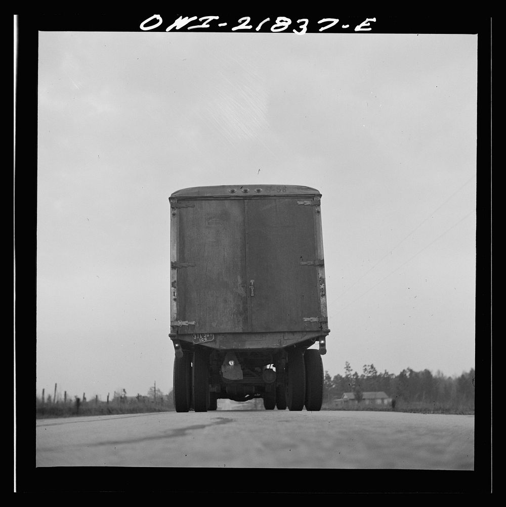 Truck from Montgomery, Alabama coming into Pensacola, Florida on U.S. Highway 29. Sourced from the Library of Congress.