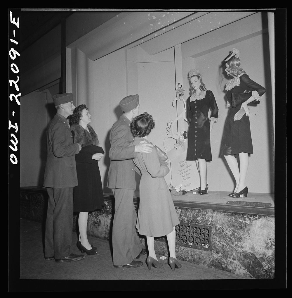 Baltimore, Maryland. Soldiers and their girls window shopping in the evening. Sourced from the Library of Congress.