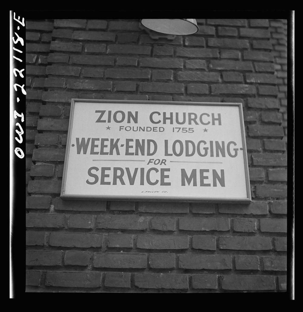 Baltimore, Maryland. Sign on a church. Sourced from the Library of Congress.