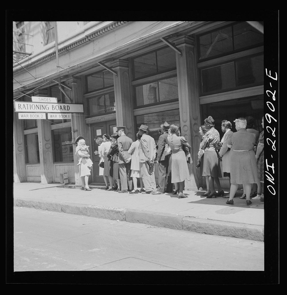 New Orleans, Louisiana. Line at a rationing board. Sourced from the Library of Congress.