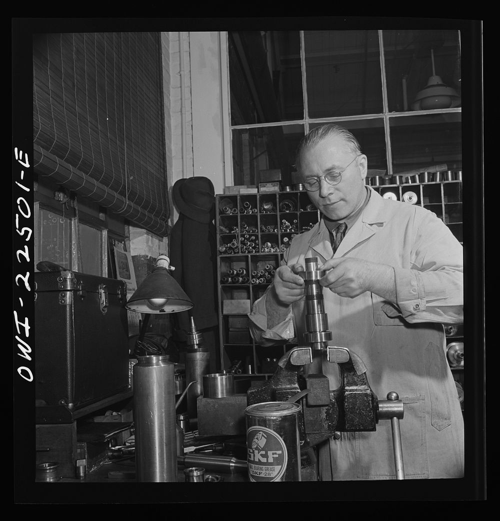 Philadelphia, Pennsylvania. Swedish-American worker at the SKF roller bearing factory. Sourced from the Library of Congress.