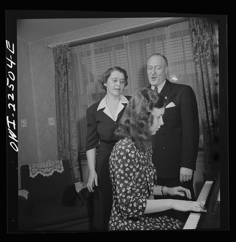 Philadelphia, Pennsylvania. Swedish-American executive at the SKF roller bearing factory sings Swedish songs with his wife…