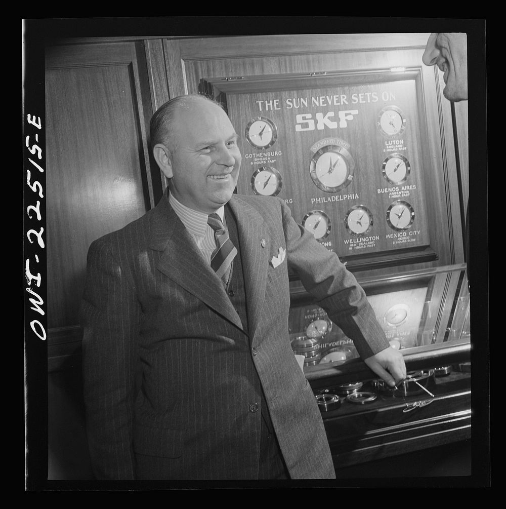 Philadelphia, Pennsylvania. Swedish-American executive at the SKF roller bearing factory. Sourced from the Library of…