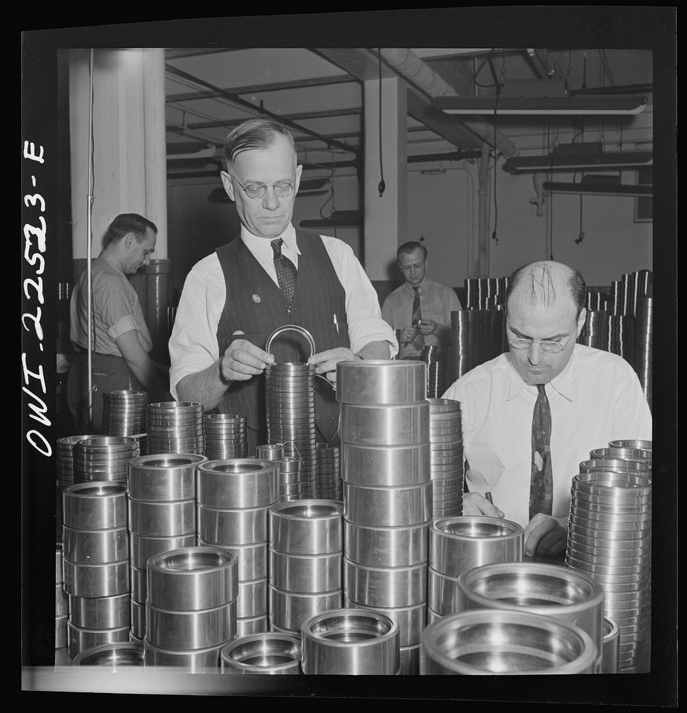 Philadelphia, Pennsylvania. Swedish-American foreman (left) at the SKF roller bearing factory. Sourced from the Library of…