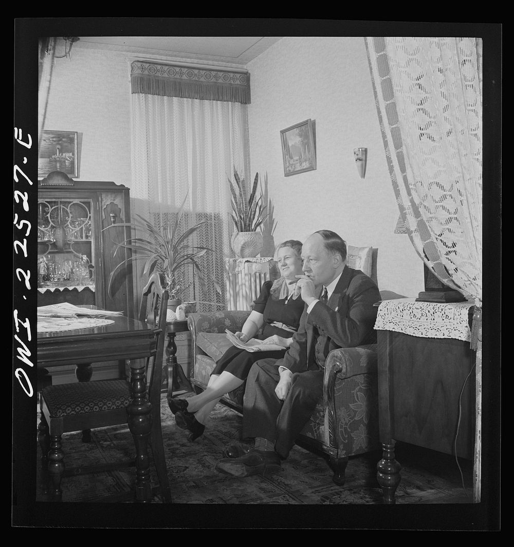 Philadelphia, Pennsylvania. Swedish-American foreman with the SKF roller bearing factory with his wife at home. Sourced from…