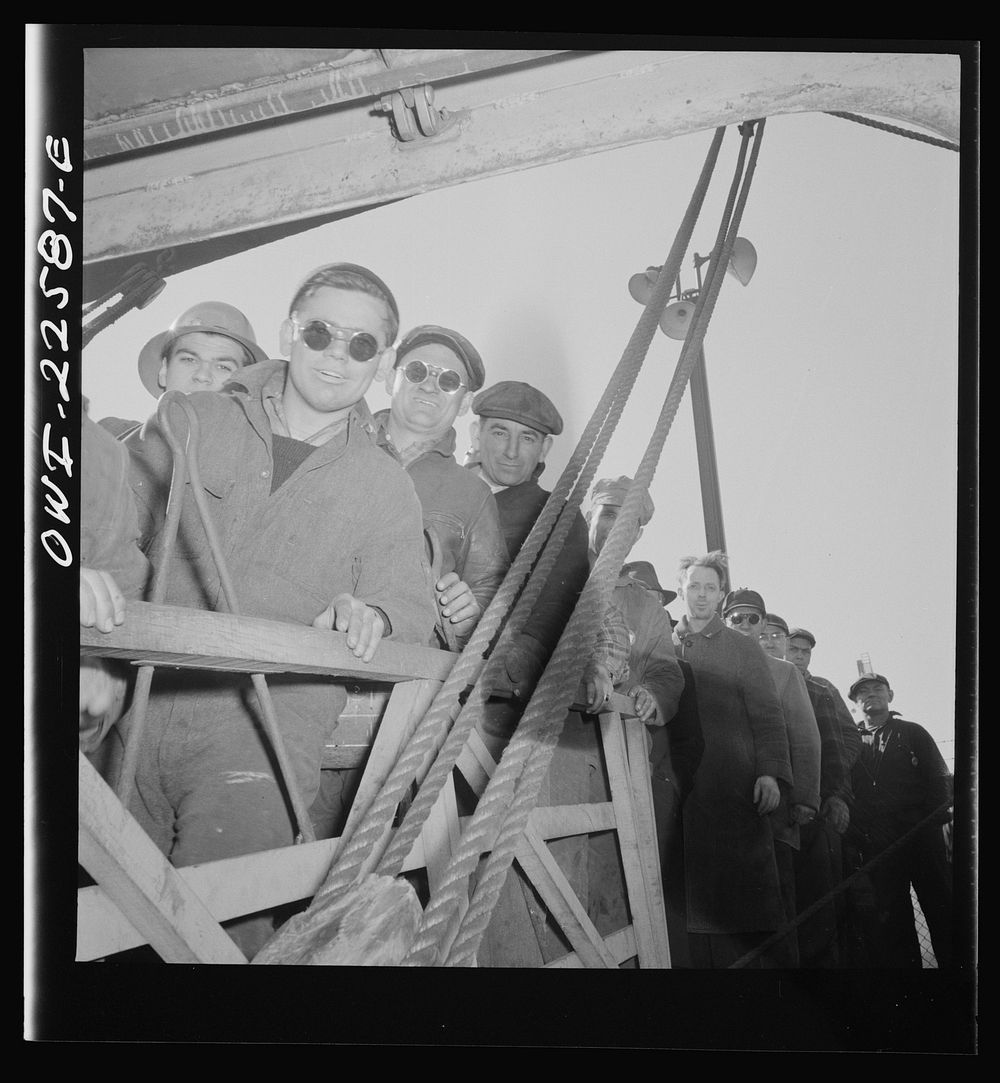 [Untitled photo, possibly related to: Baltimore, Maryland. Eighteen hundred workers are carried from the Bethlehem Fairfield…