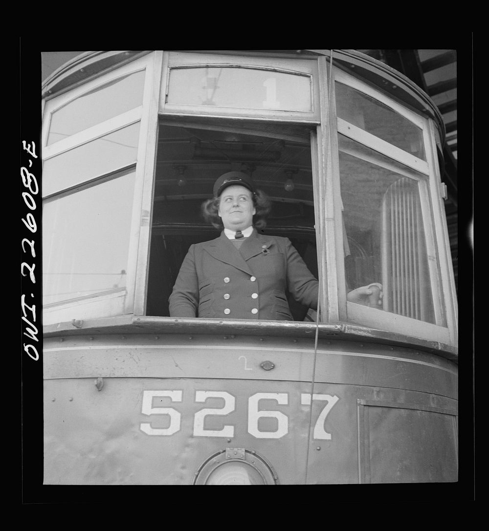 [Untitled photo, possibly related to: Baltimore, Maryland. Woman trolley conductor]. Sourced from the Library of Congress.