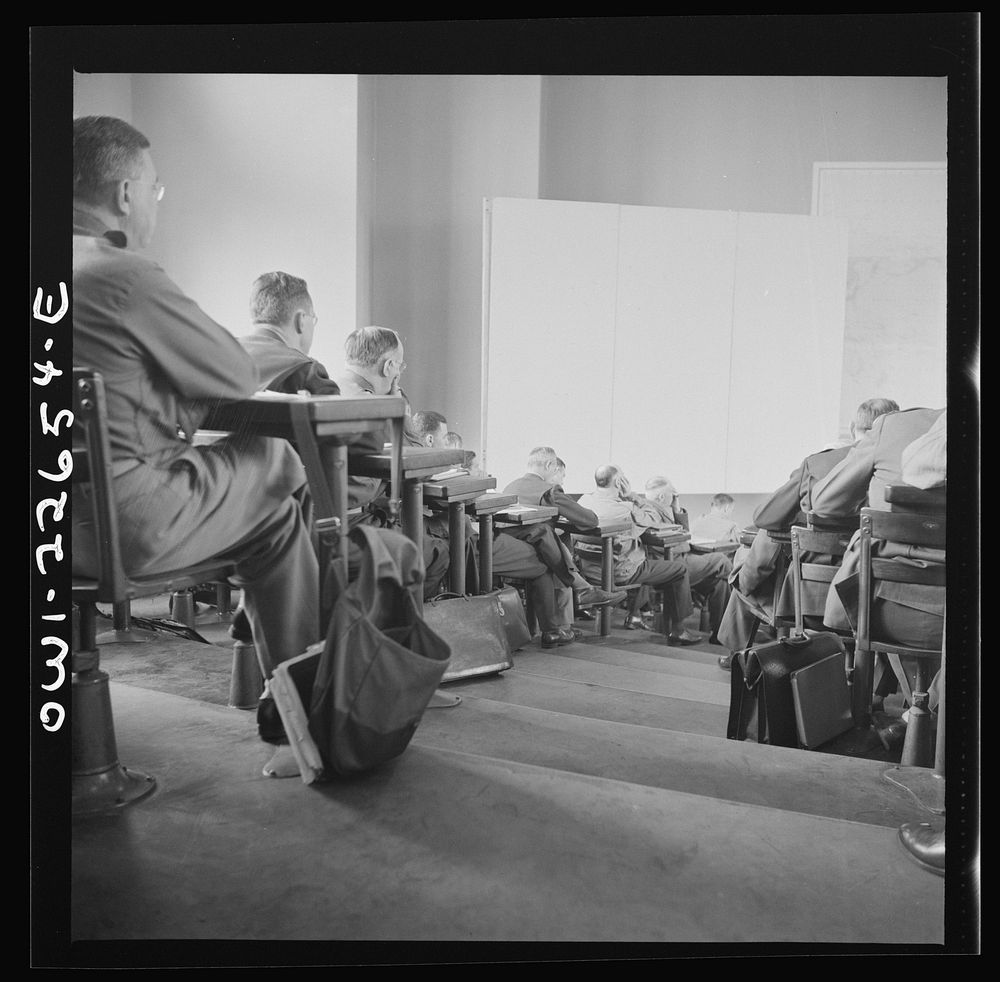 [Untitled photo, possibly related to: Charlottesville, Virginia. Officers attending a lecture in the School of Military…