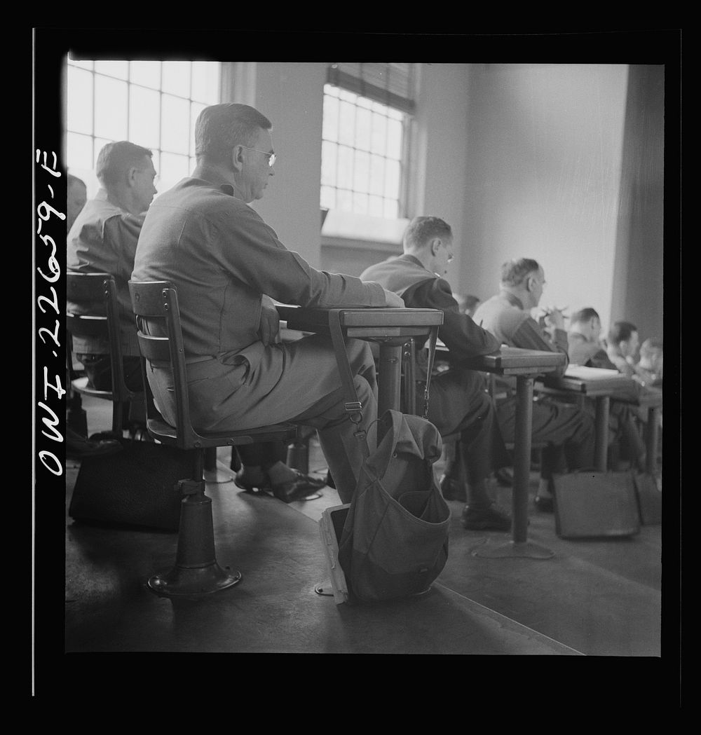 [Untitled photo, possibly related to: Charlottesville, Virginia. Officers attending a lecture in the School of Military…