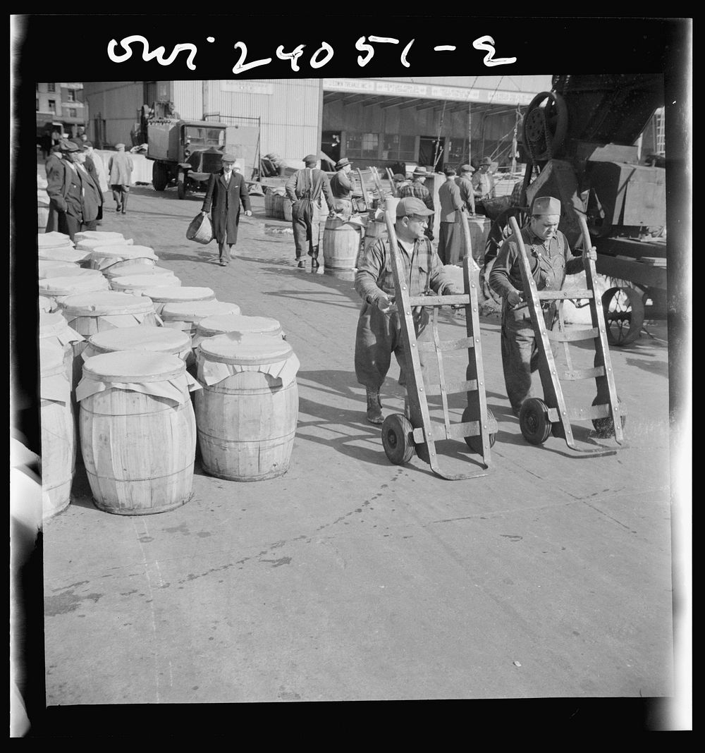 New York, New York. Dock scene, Fulton fish market. Sourced from the Library of Congress.