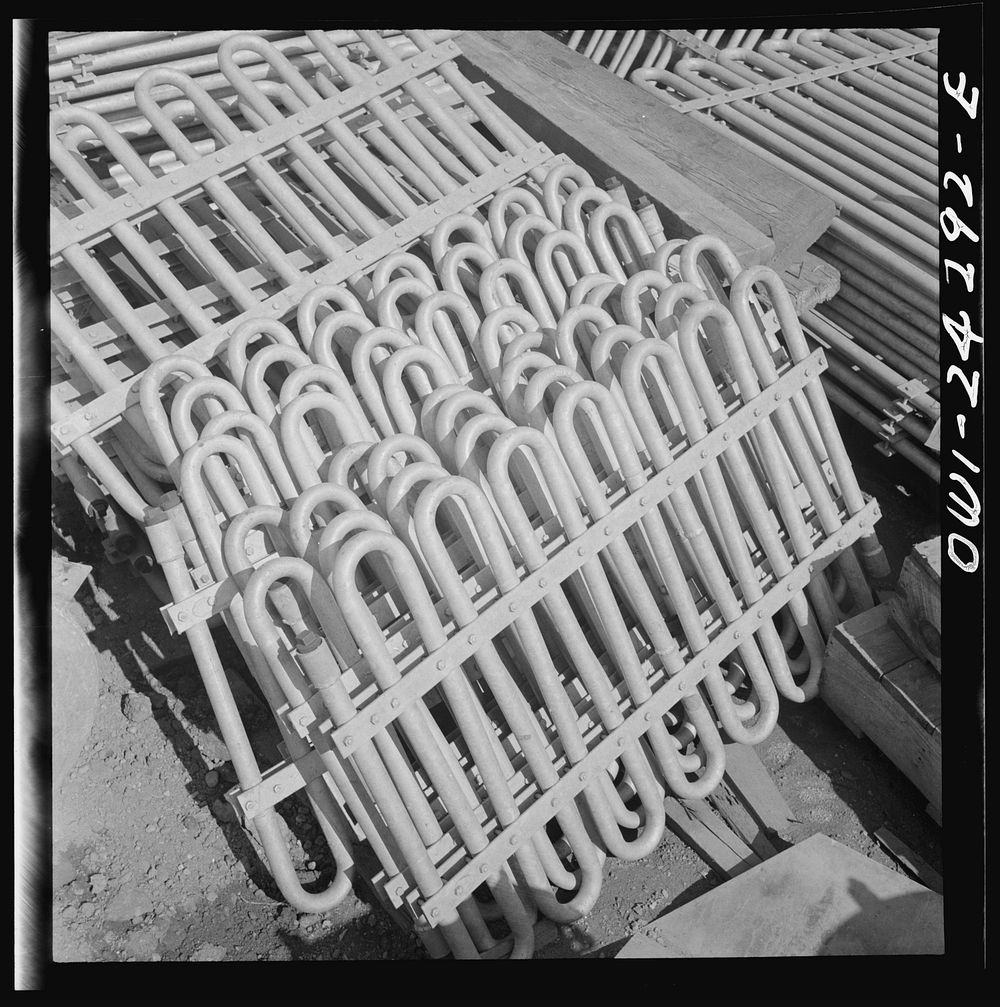 Bethlehem-Fairfield shipyards, Baltimore, Maryland. Heating coils in storage. Sourced from the Library of Congress.