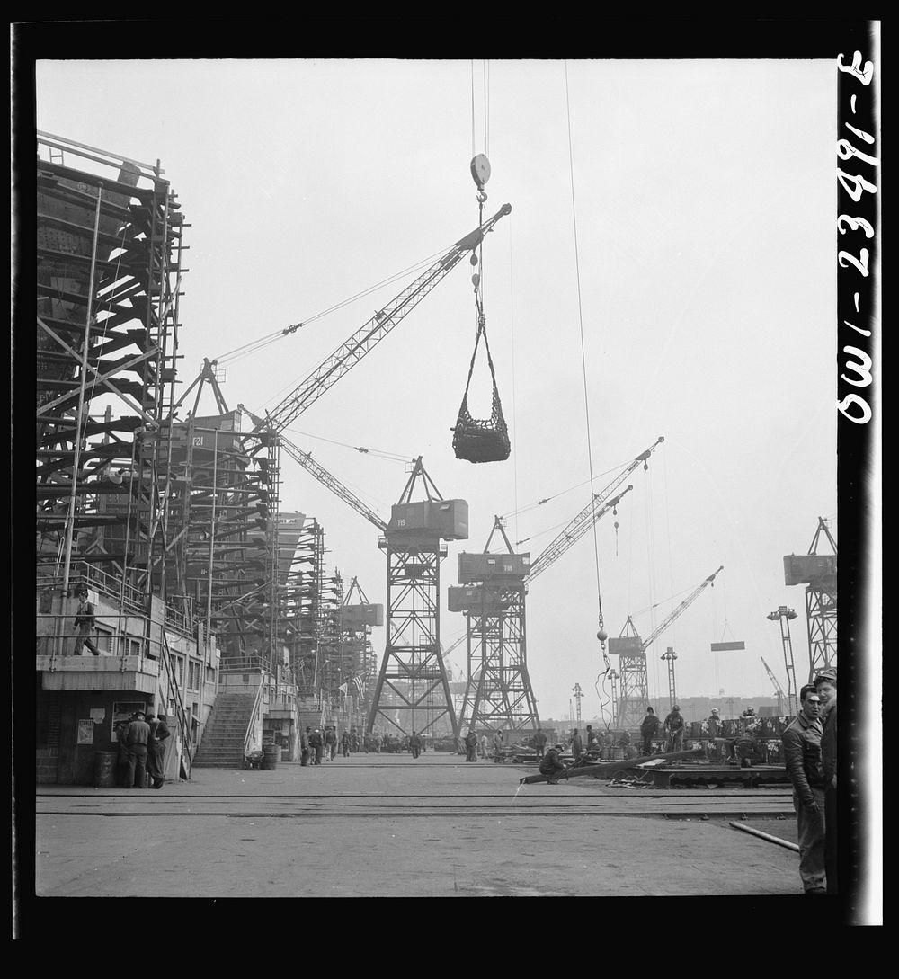 Bethlehem-Fairfield shipyards, Baltimore, Maryland. The yard at the head of the ways. Sourced from the Library of Congress.