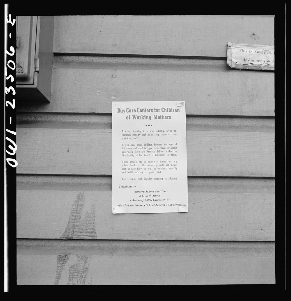 Bethlehem-Fairfield shipyards, Baltimore, Maryland. Workers' nursery sign. Sourced from the Library of Congress.