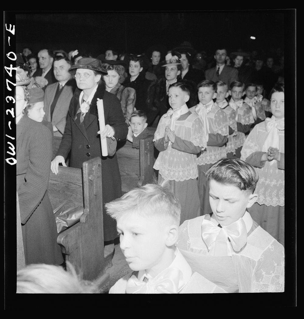 [Untitled photo, possibly related to: Buffalo, New York. Altar boys in the procession at the Easter high mass at the Corpus…
