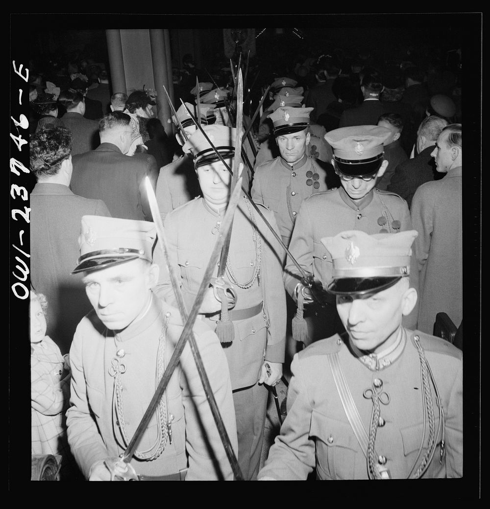 Buffalo, New York. Polish religious order marching in a procession at Easter high mass at the Corpus Christi Church in the…