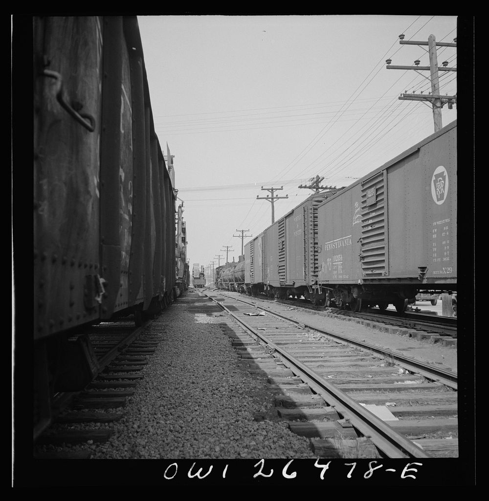 Bethlehem-Fairfield shipyards, Baltimore, Maryland. Box and tank cars. Sourced from the Library of Congress.