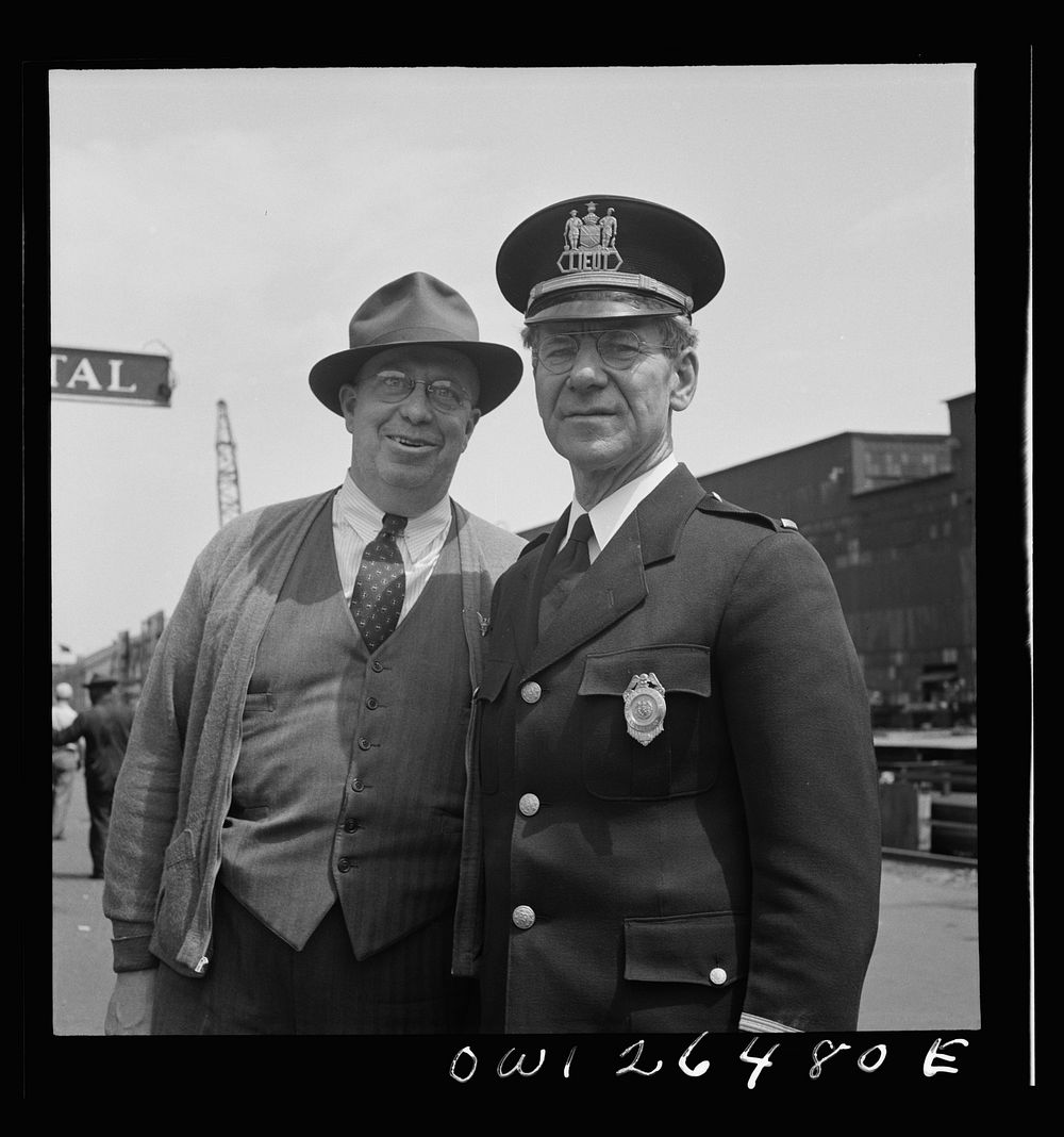 Bethlehem-Fairfield shipyards, Baltimore, Maryland. Lieutenant of police and his supervisor. Sourced from the Library of…
