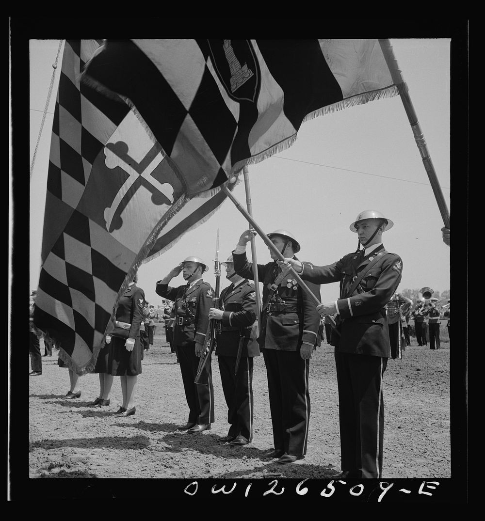 Pimlico racetrack, near Baltimore, Maryland. Maryland home guard flag bearers. Sourced from the Library of Congress.