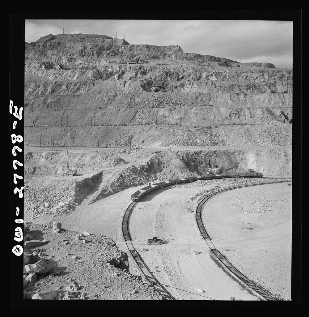 Morenci, Arizona. An ore train being loaded at one of the open-pit copper mines of the Phelps Dodge mining corporation.…