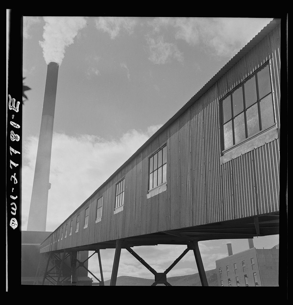 [Untitled photo, possibly related to: Morenci, Arizona. Conveyor galleries where ore is transported to the smelter plant in…