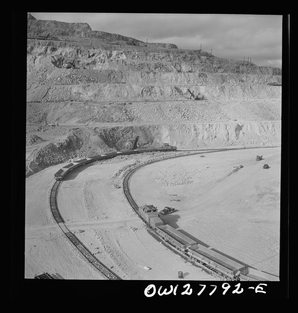 Morenci, Arizona. Galleries in an open-pit cooper mine of the Phelps Dodge corporation showing strip mining. Sourced from…